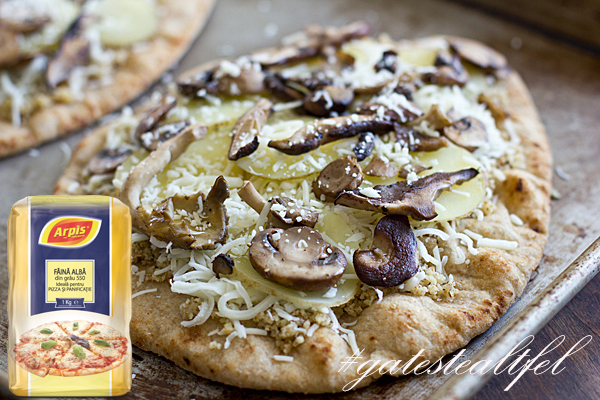 Pizza cu cartofi si ciuperci