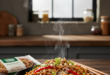 Noodles asiatici cu legume si sos de arahide