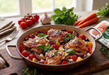 Pulpe de pui in stil mediteraneean, la tigaie