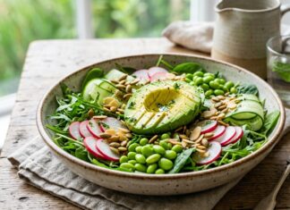 Salata verde cu avocado si dressing de menta