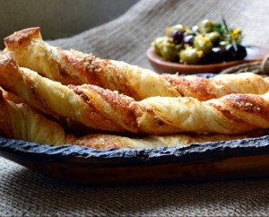 Whole Wheat Puff Pastry Cheese Sticks with Pesto Dip